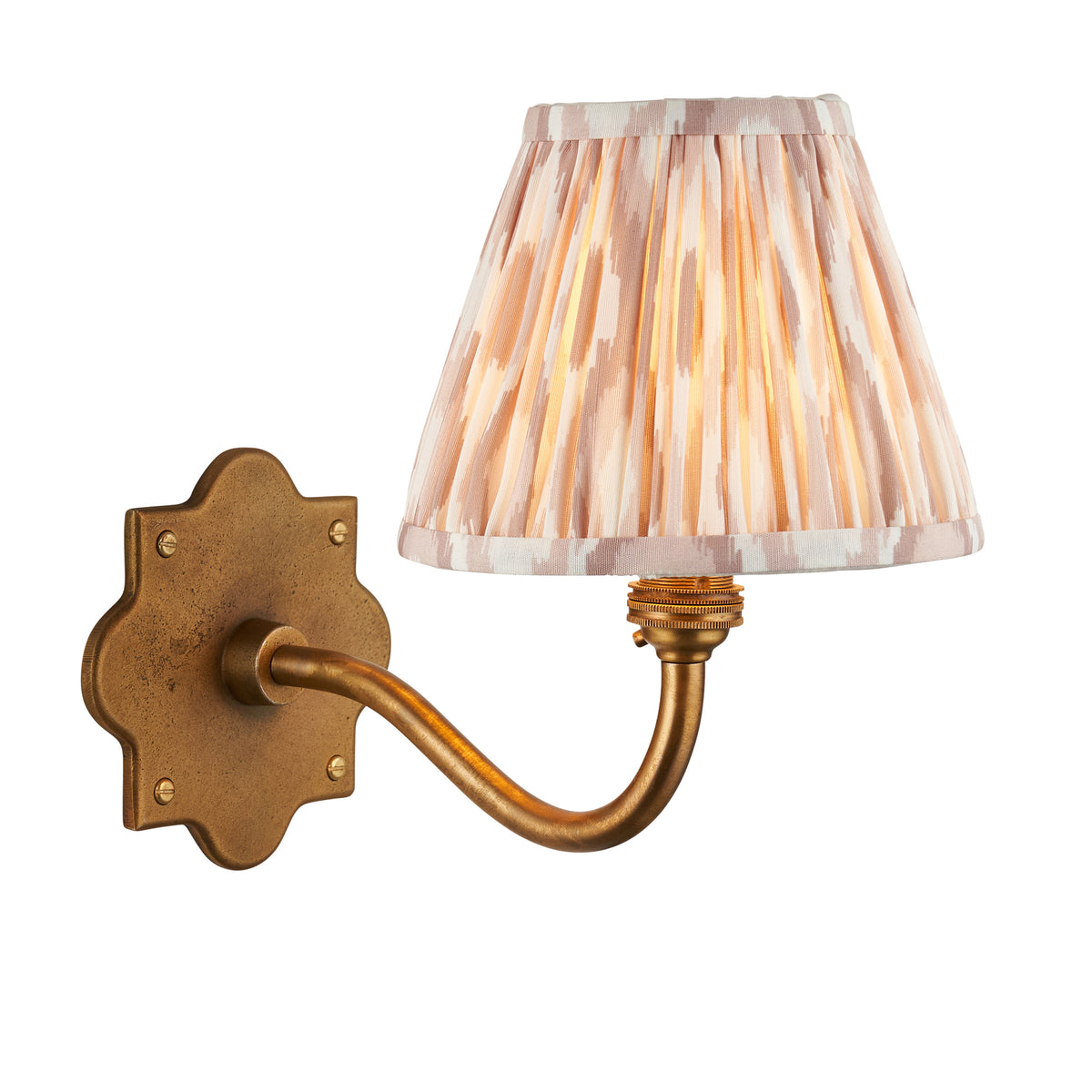 Anvil Curve Antique Brass Wall Light with Neutral Ikat Shade