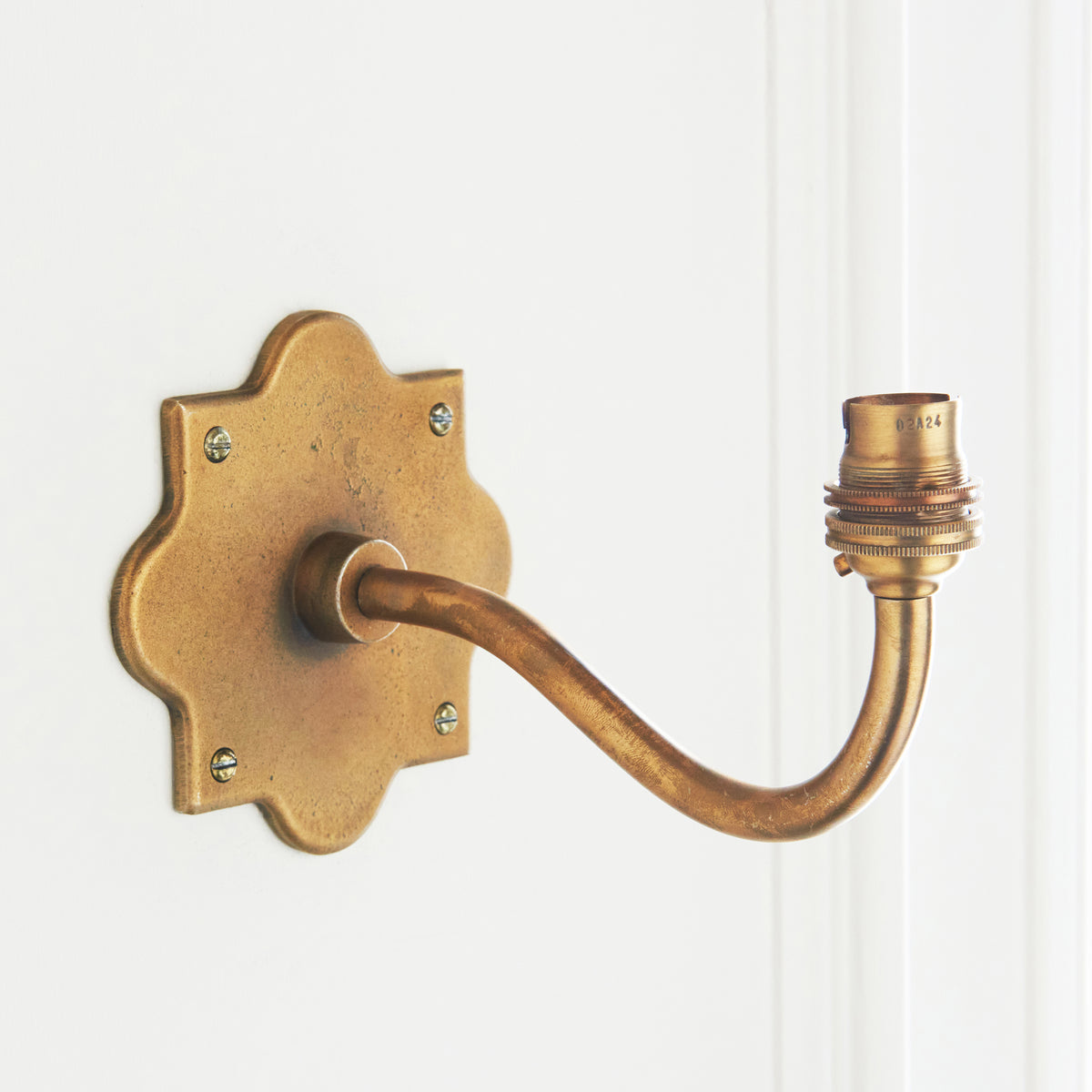 Anvil Curve Antique Brass Wall Light with Neutral Ikat Shade