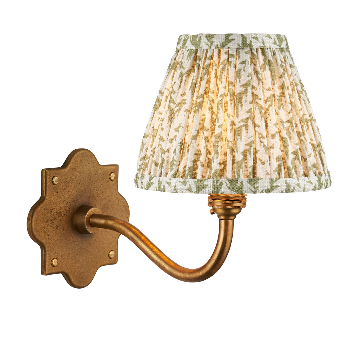 Anvil Curve Antique Brass Wall Light with Green Leaf Shade