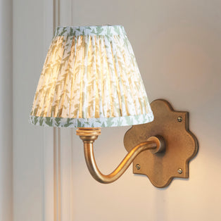 Anvil Curve Antique Brass Wall Light with Green Leaf Shade