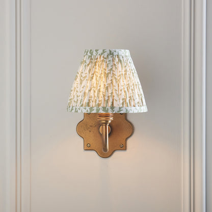 Anvil Curve Antique Brass Wall Light with Green Leaf Shade
