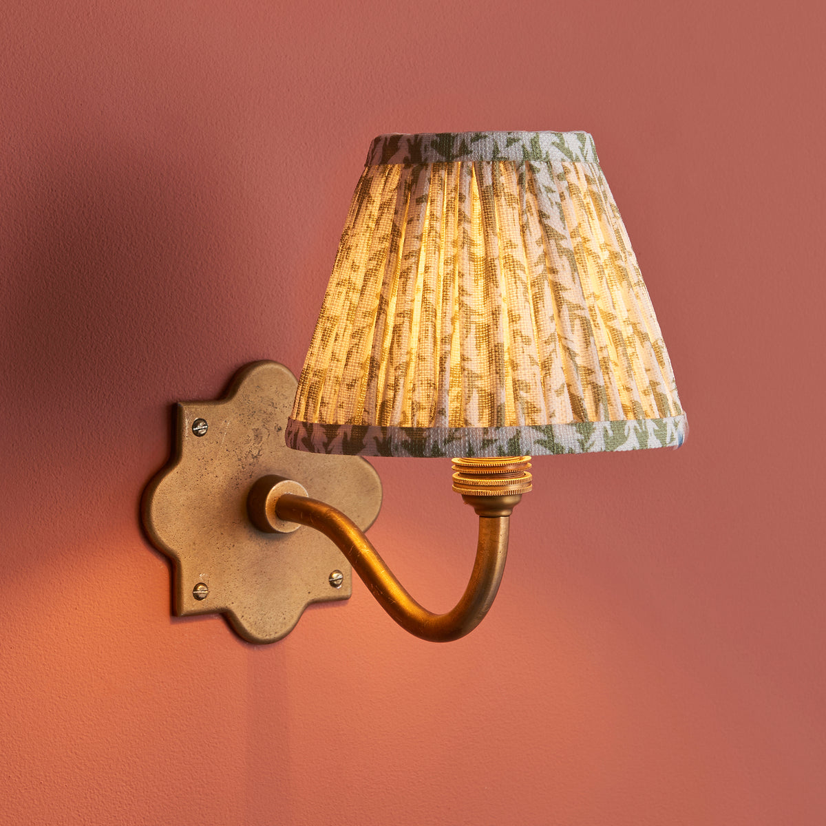Anvil Curve Antique Brass Wall Light with Green Leaf Shade