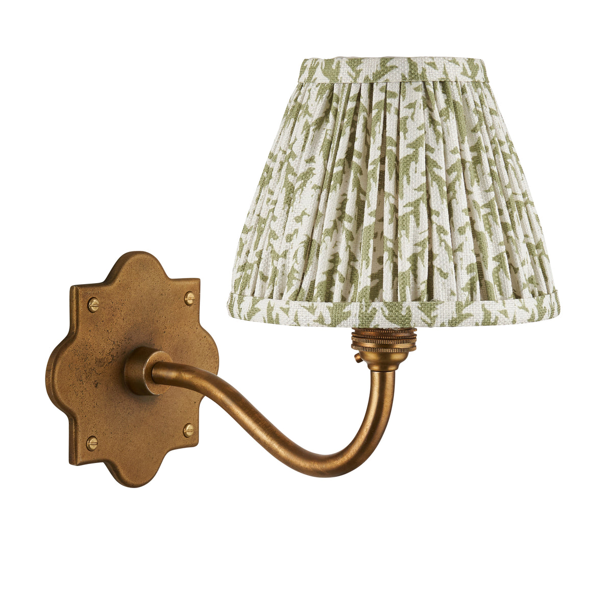 Anvil Curve Antique Brass Wall Light with Green Leaf Shade