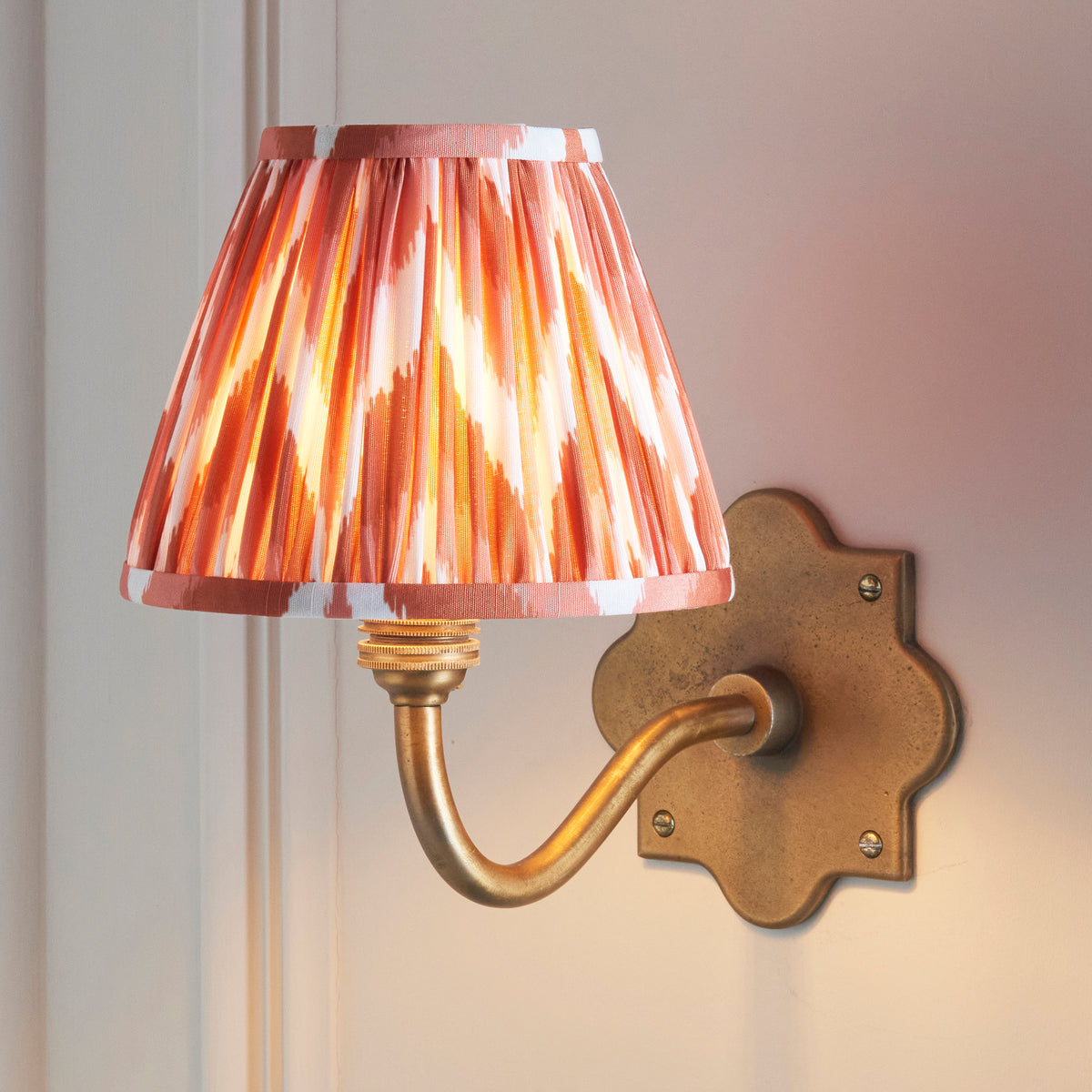 Anvil Curve Antique Brass Wall Light with Orange Zigzag Shade