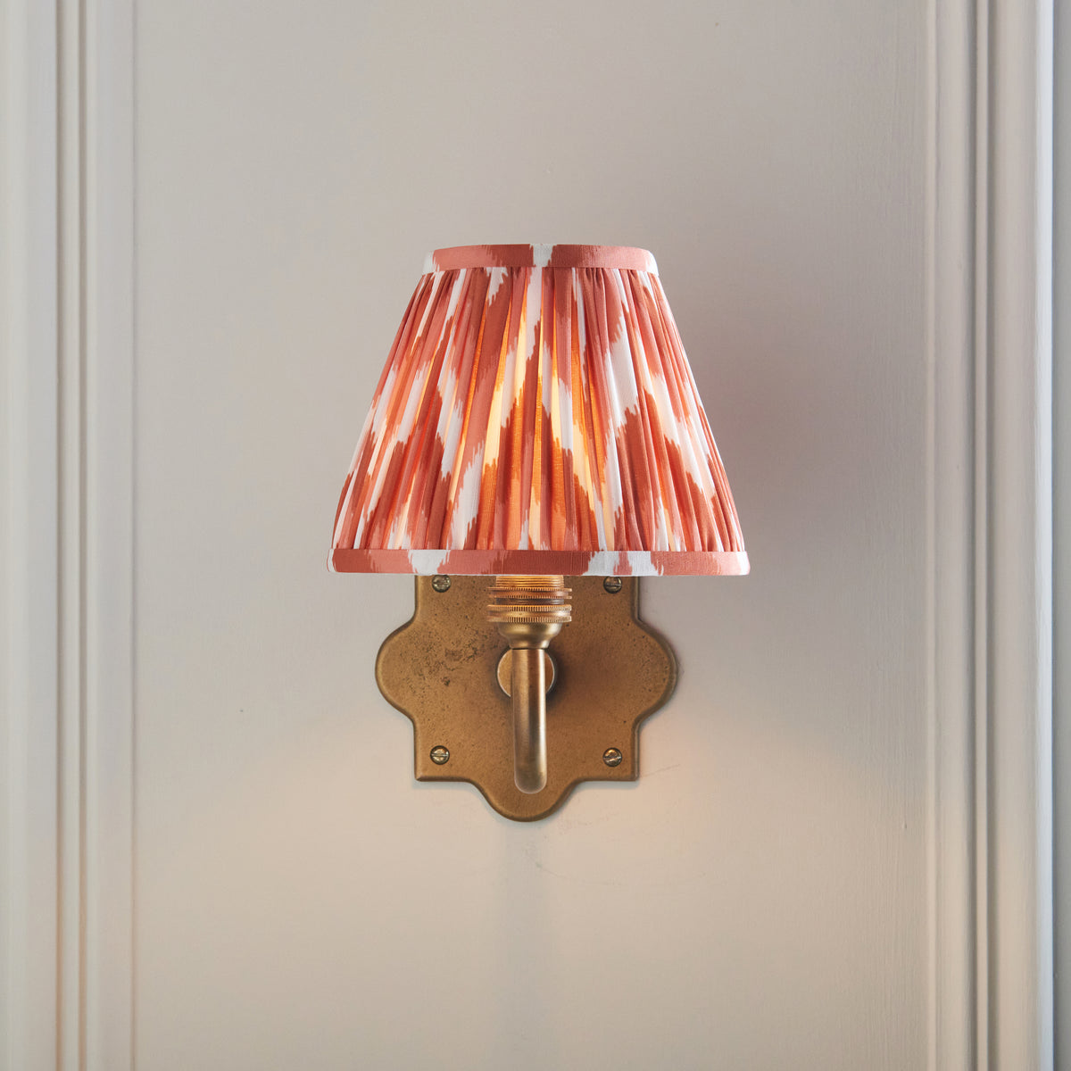 Anvil Curve Antique Brass Wall Light with Orange Zigzag Shade