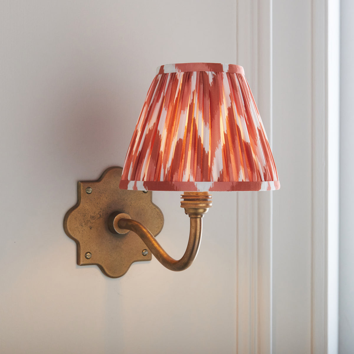 Anvil Curve Antique Brass Wall Light with Orange Zigzag Shade