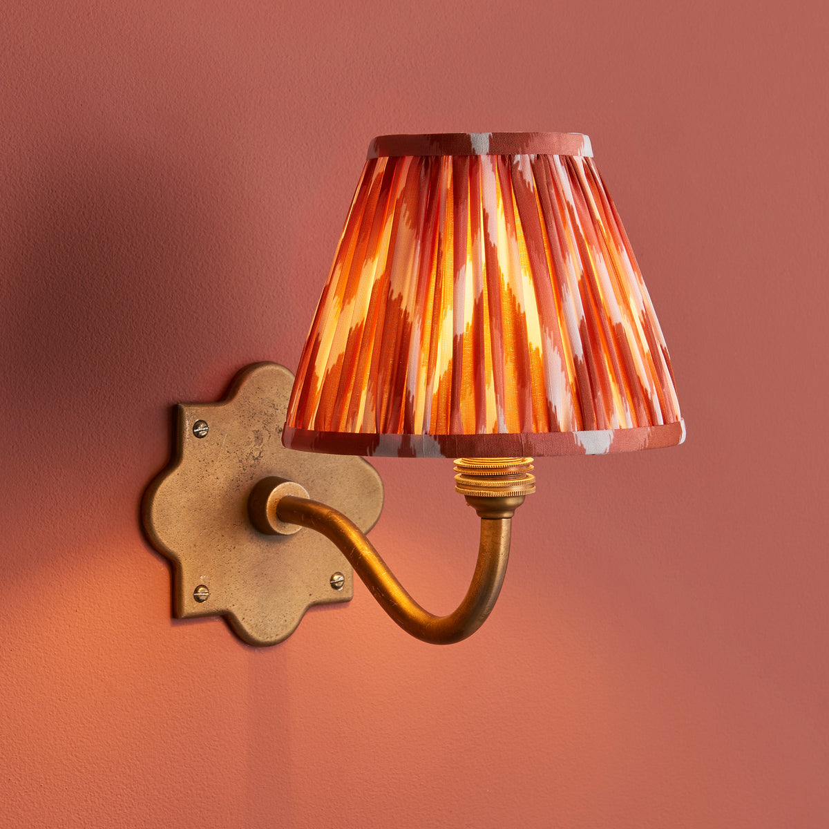 Anvil Curve Antique Brass Wall Light with Orange Zigzag Shade