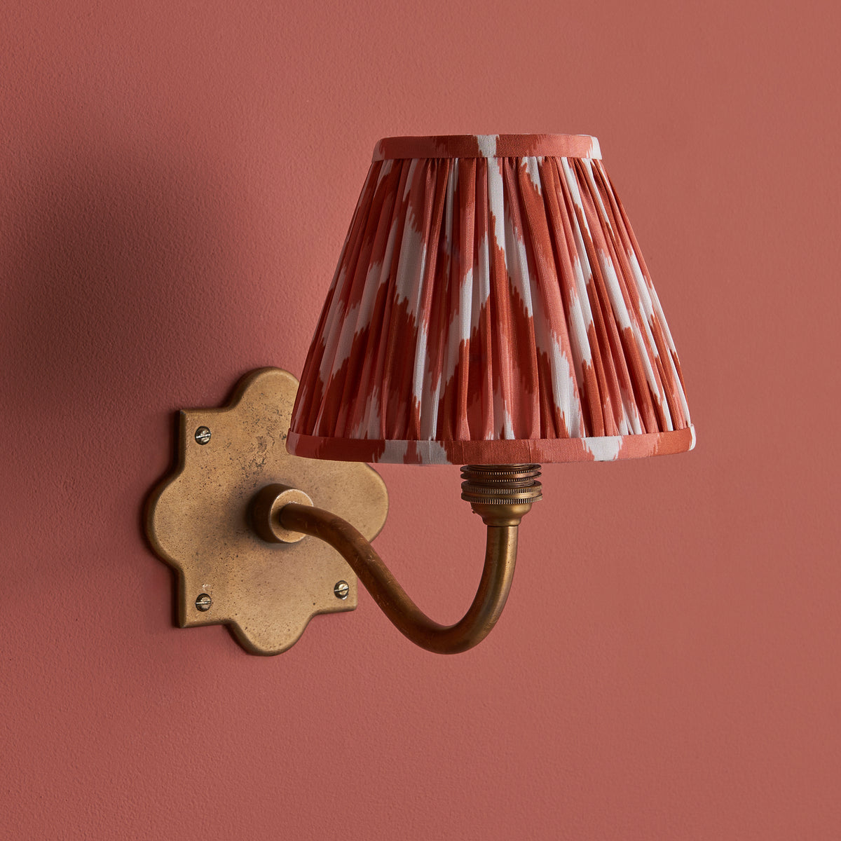 Anvil Curve Antique Brass Wall Light with Orange Zigzag Shade