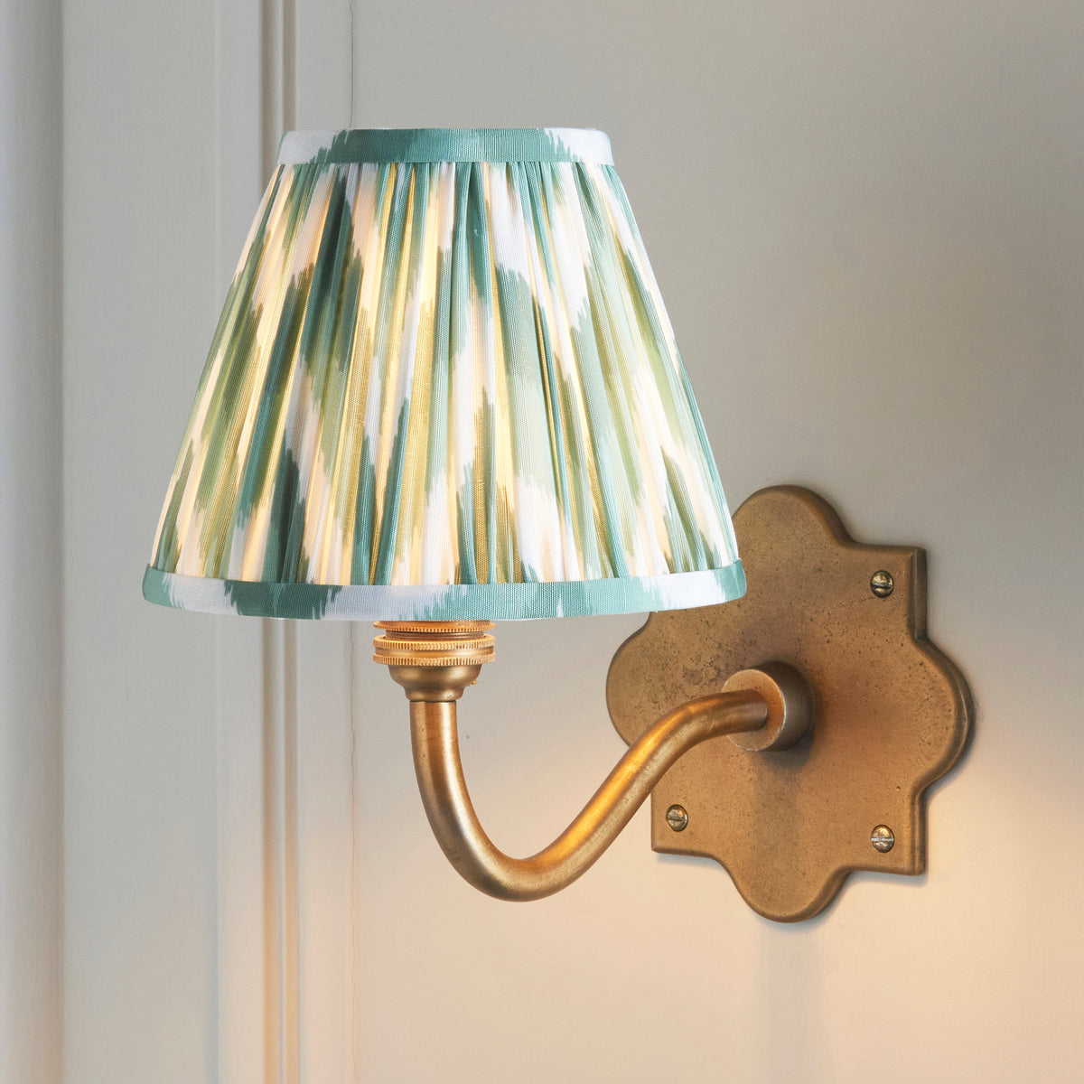 Anvil Curve Antique Brass Wall Light with Green Zigzag Shade