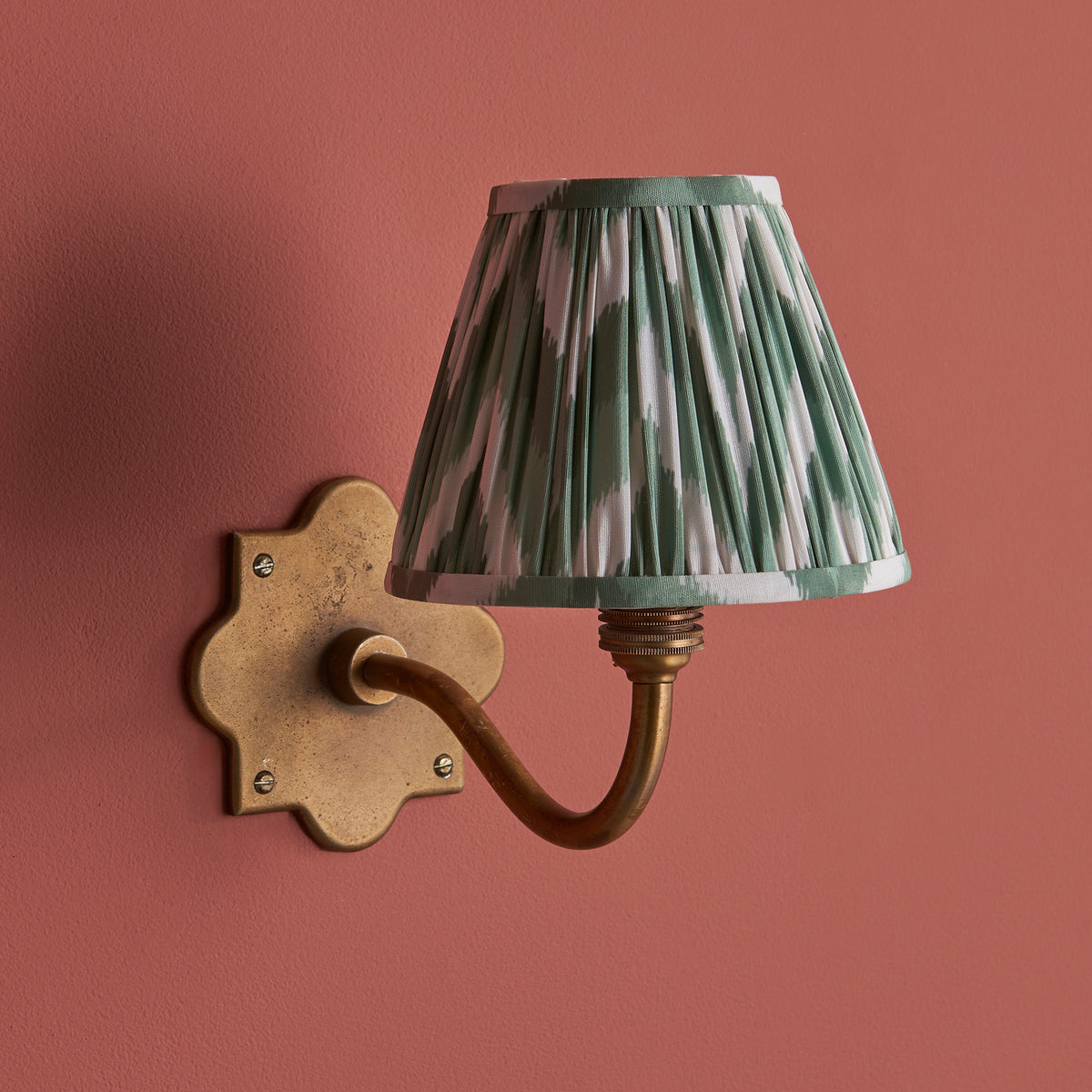 Anvil Curve Antique Brass Wall Light with Green Zigzag Shade