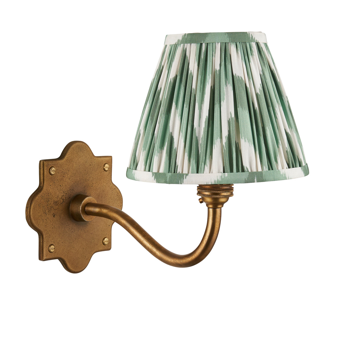 Anvil Curve Antique Brass Wall Light with Green Zigzag Shade