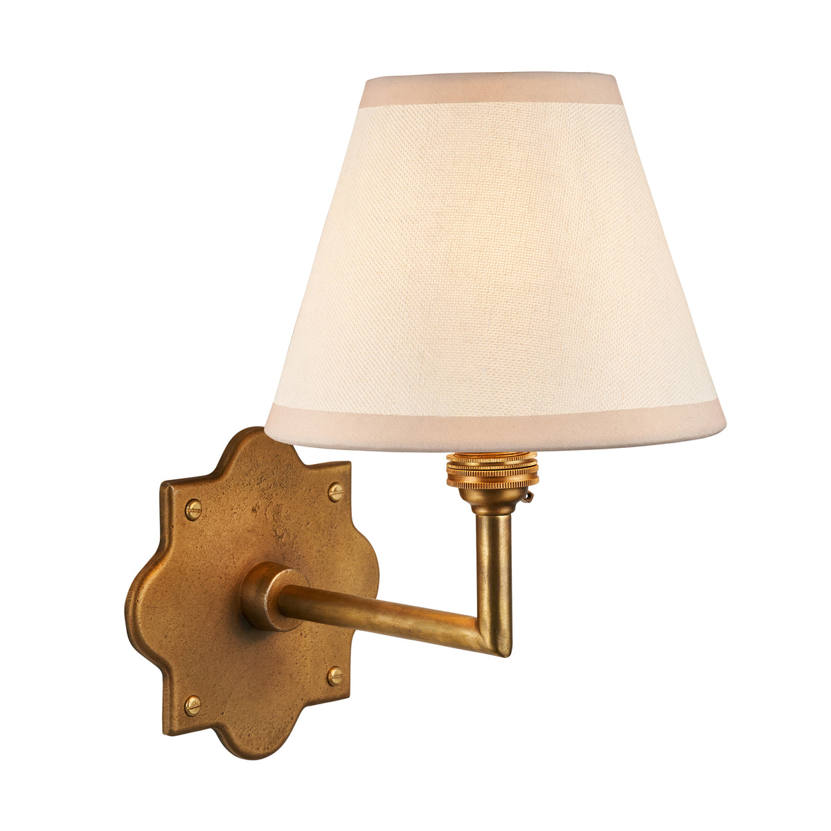 Anvil Angle Antique Brass Wall Light with Vintage White Shade