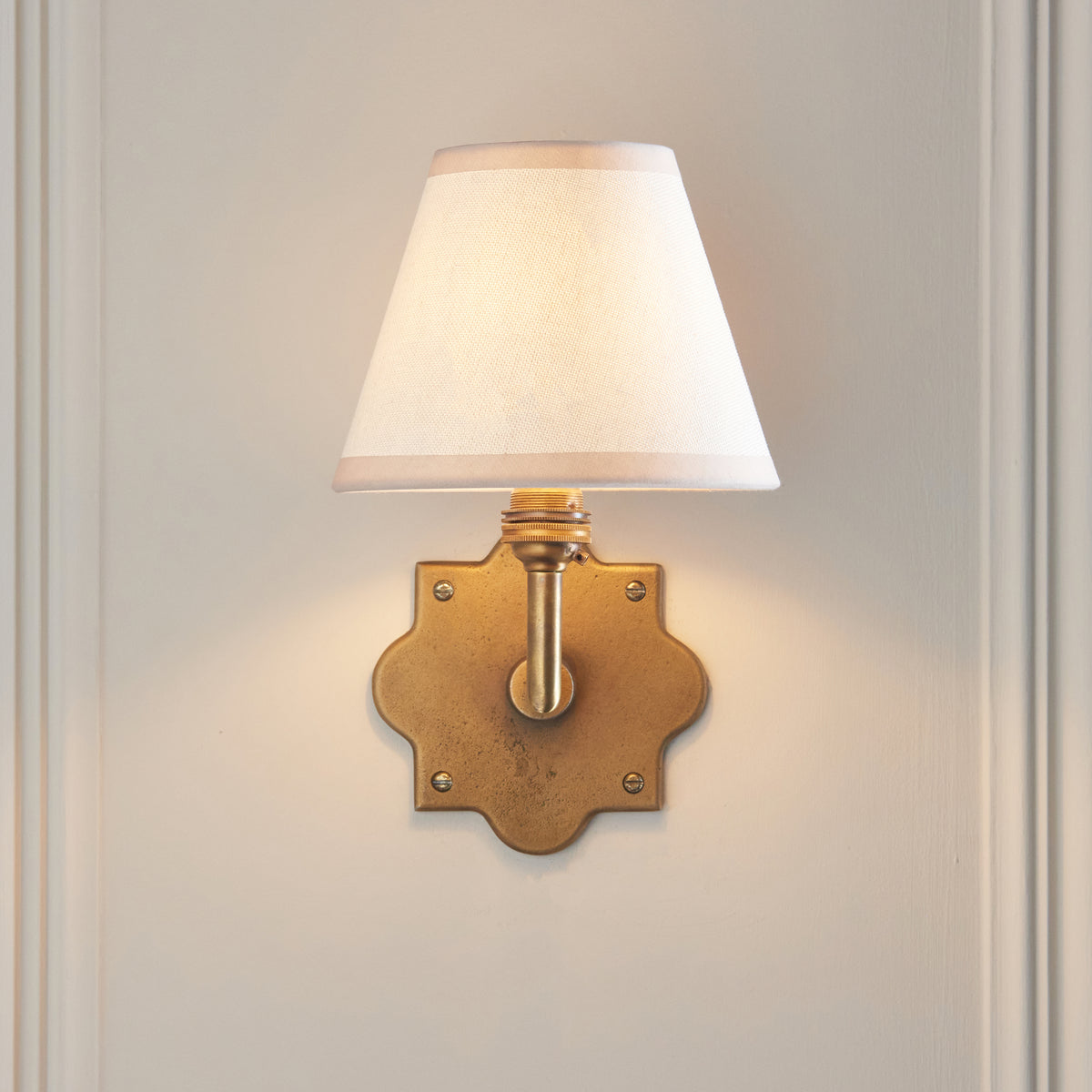 Anvil Angle Antique Brass Wall Light with Vintage White Shade