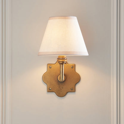 Anvil Angle Antique Brass Wall Light with Vintage White Shade