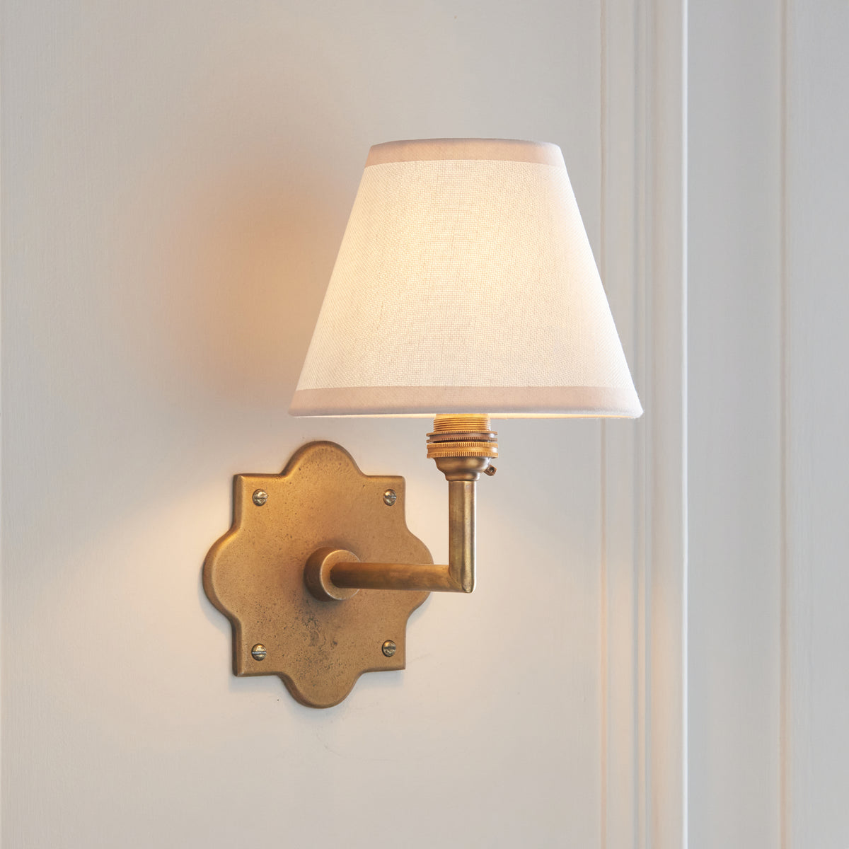 Anvil Angle Antique Brass Wall Light with Vintage White Shade