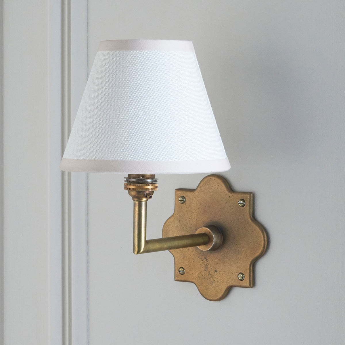 Anvil Angle Antique Brass Wall Light with Vintage White Shade