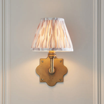 Anvil Angle Antique Brass Wall Light with Neutral Ikat Shade
