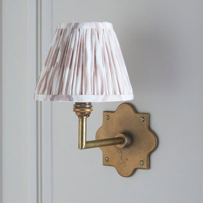 Anvil Angle Antique Brass Wall Light with Neutral Ikat Shade