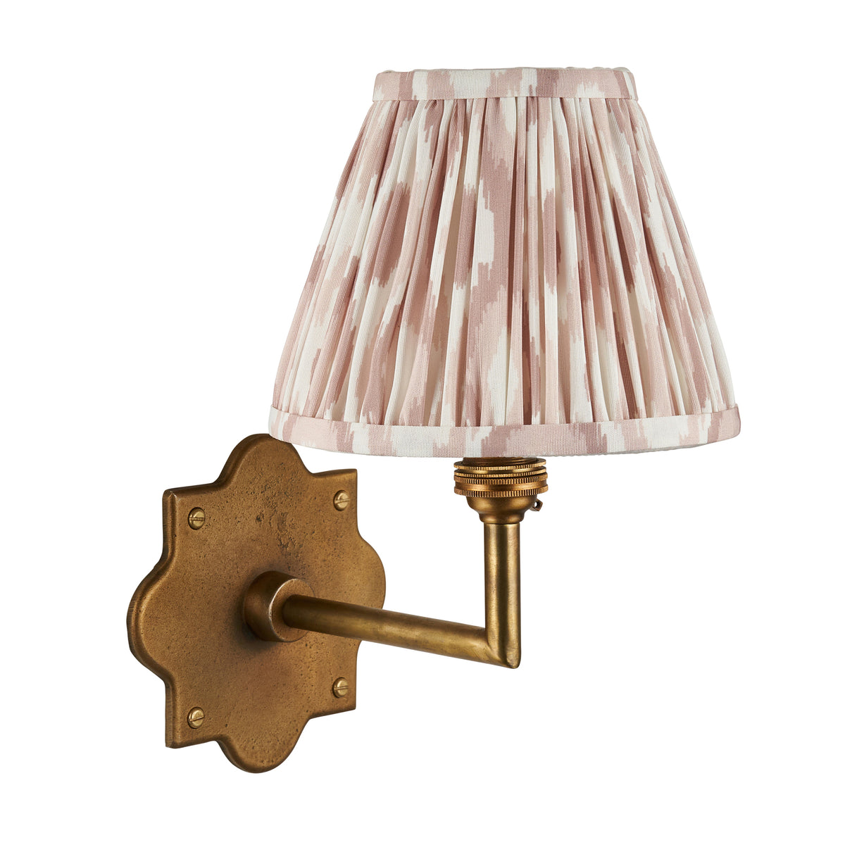 Anvil Angle Antique Brass Wall Light with Neutral Ikat Shade