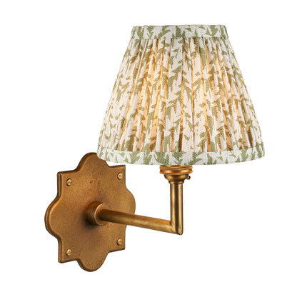 Anvil Angle Antique Brass Wall Light with Green Leaf Shade