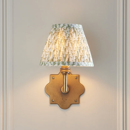 Anvil Angle Antique Brass Wall Light with Green Leaf Shade