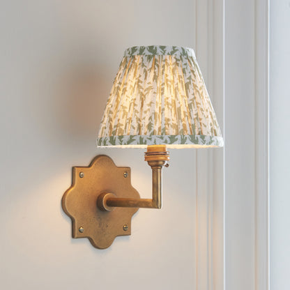 Anvil Angle Antique Brass Wall Light with Green Leaf Shade