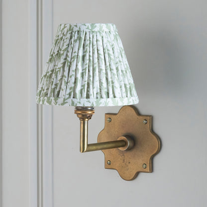 Anvil Angle Antique Brass Wall Light with Green Leaf Shade