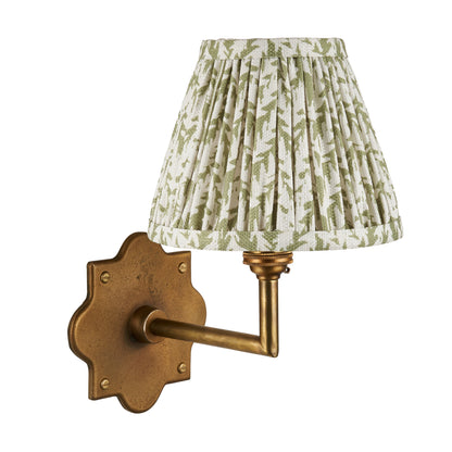 Anvil Angle Antique Brass Wall Light with Green Leaf Shade