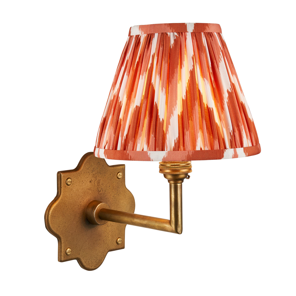 Anvil Angle Antique Brass Wall Light with Orange Zigzag Shade