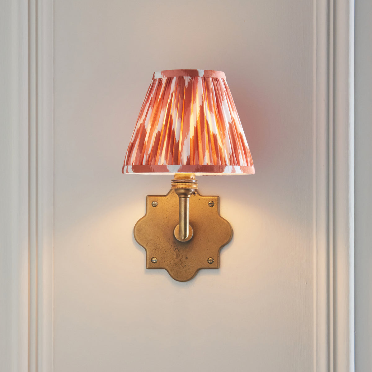 Anvil Angle Antique Brass Wall Light with Orange Zigzag Shade