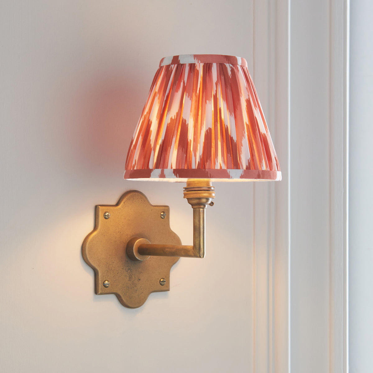 Anvil Angle Antique Brass Wall Light with Orange Zigzag Shade