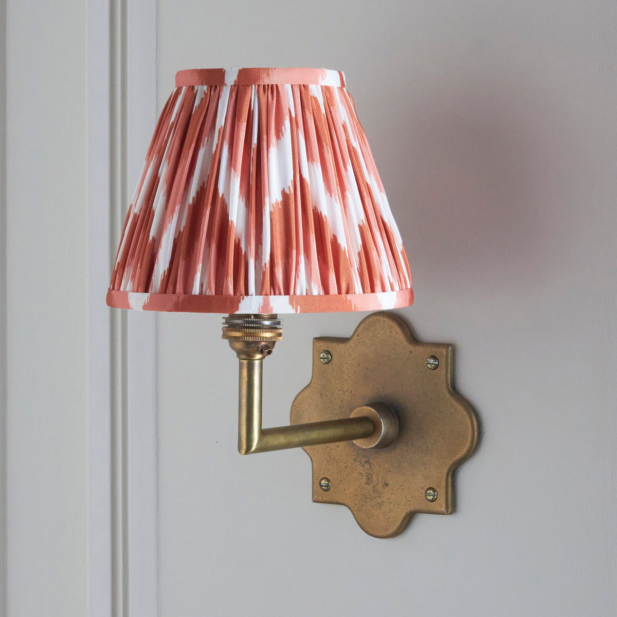 Anvil Angle Antique Brass Wall Light with Orange Zigzag Shade