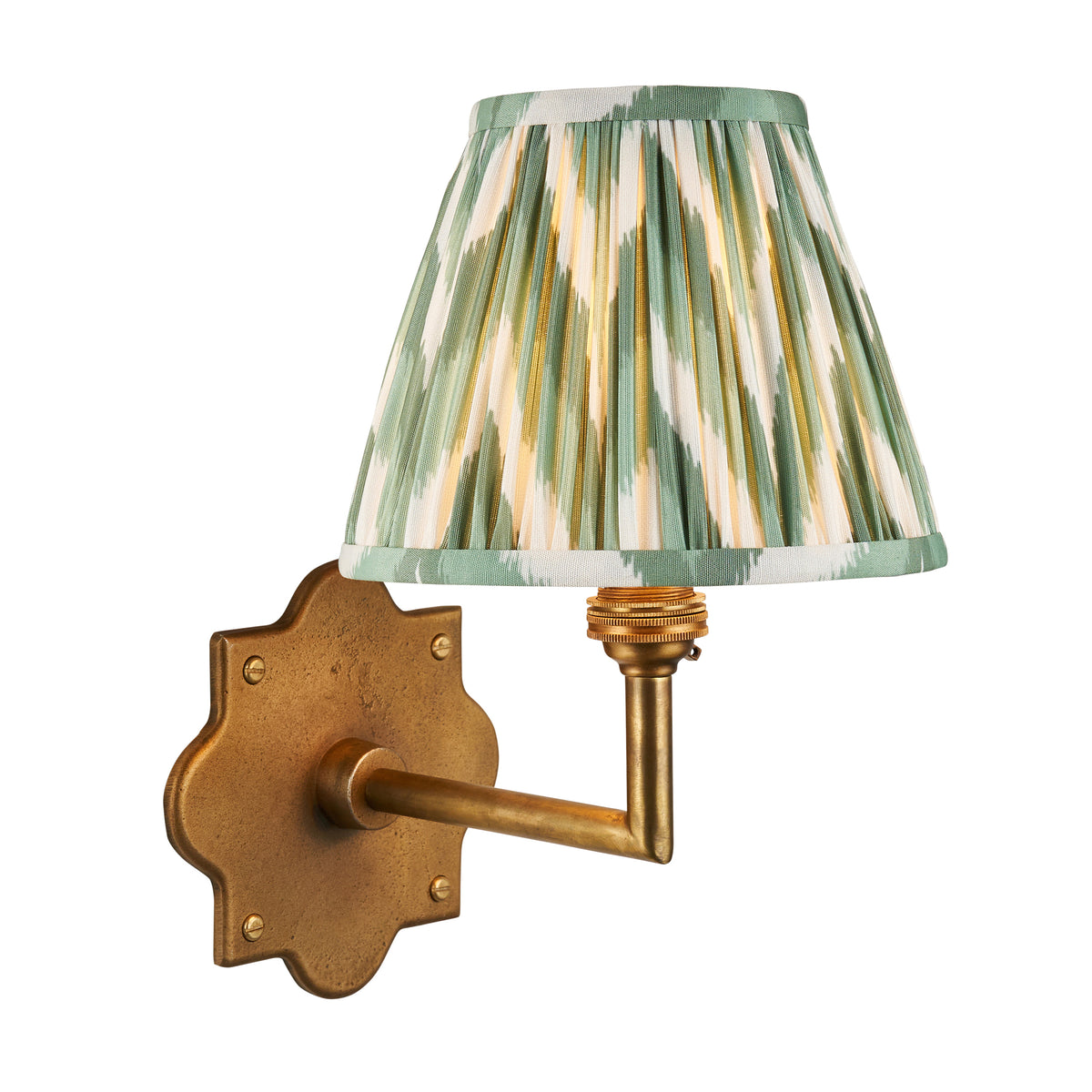 Anvil Angle Antique Brass Wall Light with Green Zigzag Shade