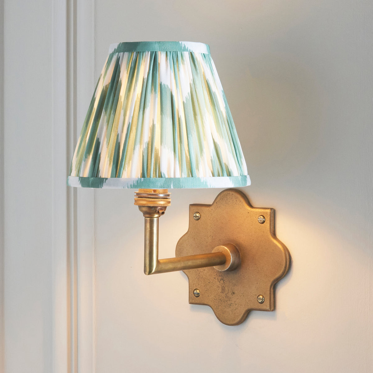 Anvil Angle Antique Brass Wall Light with Green Zigzag Shade