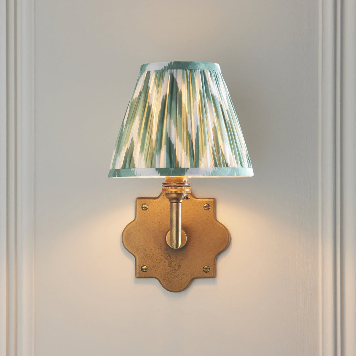 Anvil Angle Antique Brass Wall Light with Green Zigzag Shade