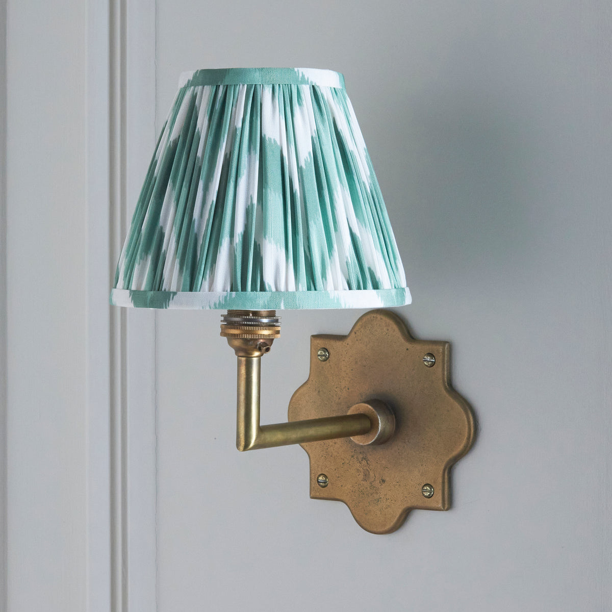 Anvil Angle Antique Brass Wall Light with Green Zigzag Shade