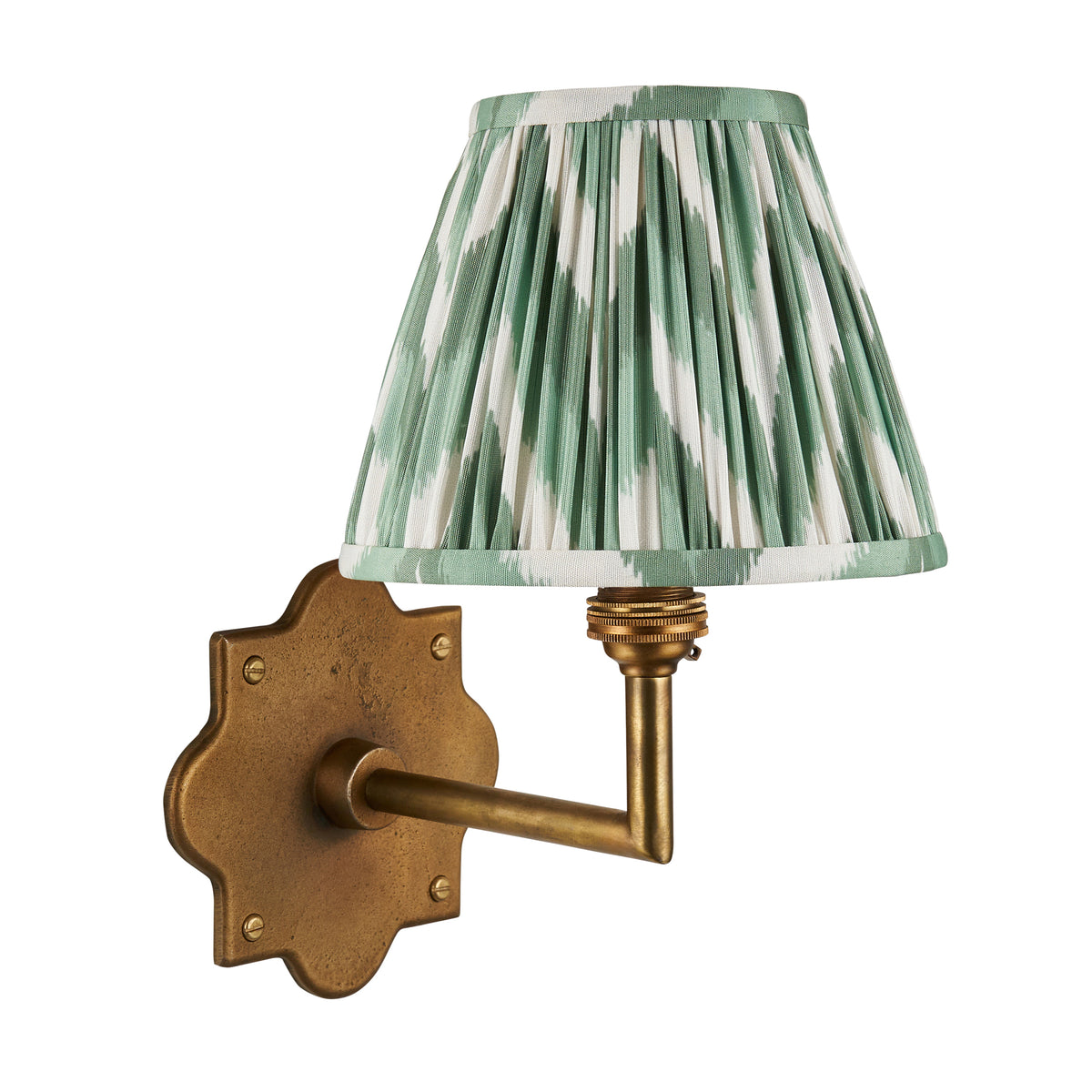 Anvil Angle Antique Brass Wall Light with Green Zigzag Shade