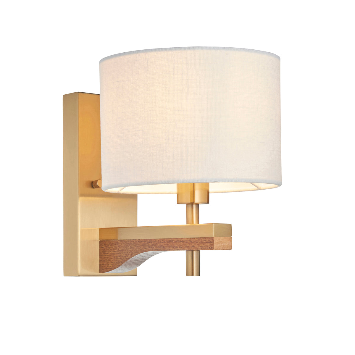 Heathcliff Oak & Aged Brass Wall Light with Linen Shade
