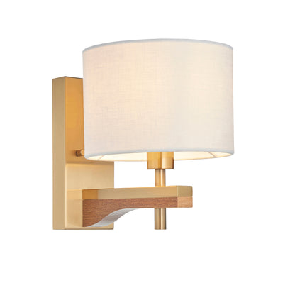 Heathcliff Oak & Aged Brass Wall Light with Linen Shade