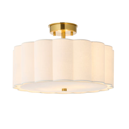 Serene 2 Light Aged Brass & White Cotton Flush Ceiling Light