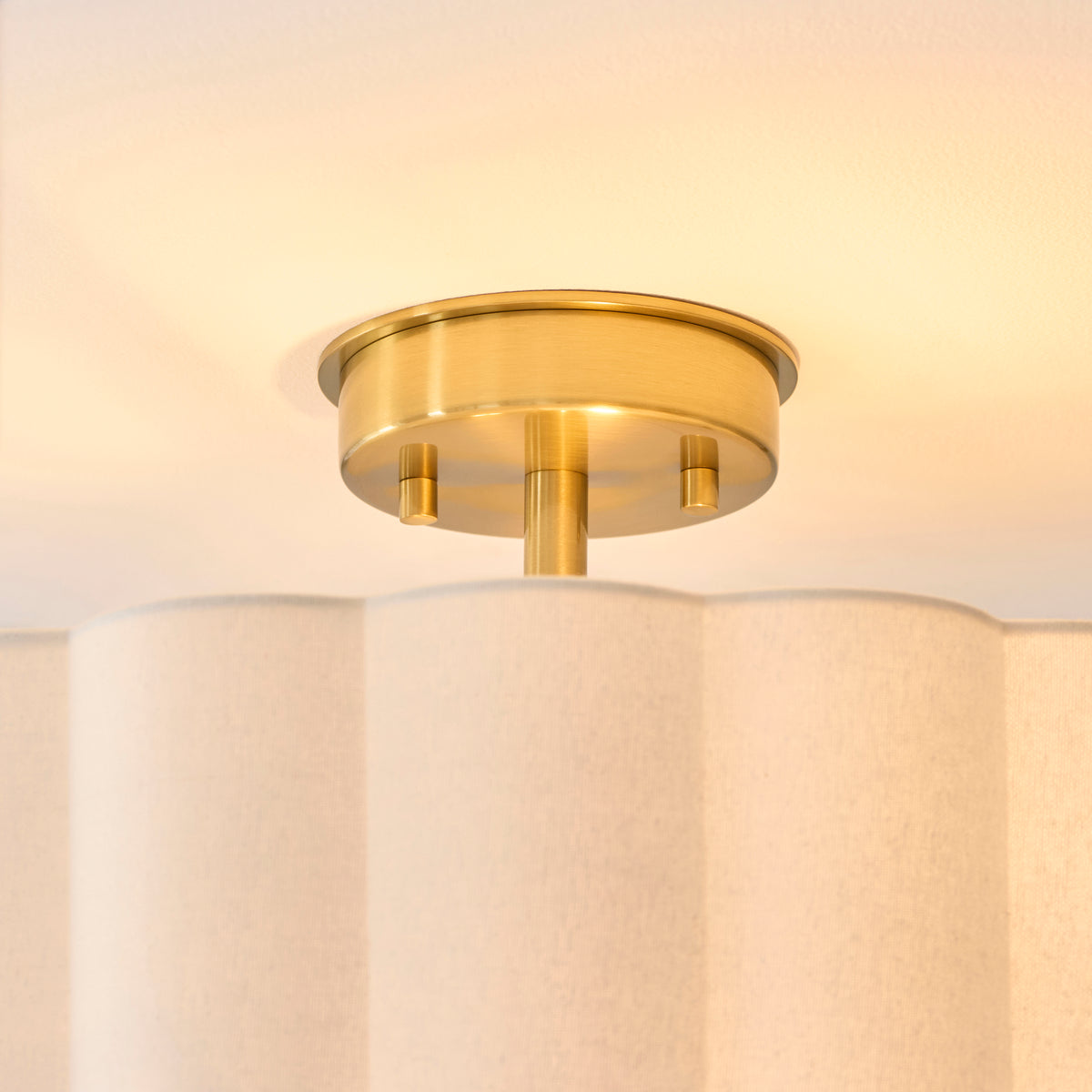 Serene 2 Light Aged Brass & White Cotton Flush Ceiling Light