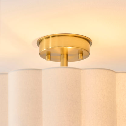 Serene 2 Light Aged Brass & White Cotton Flush Ceiling Light