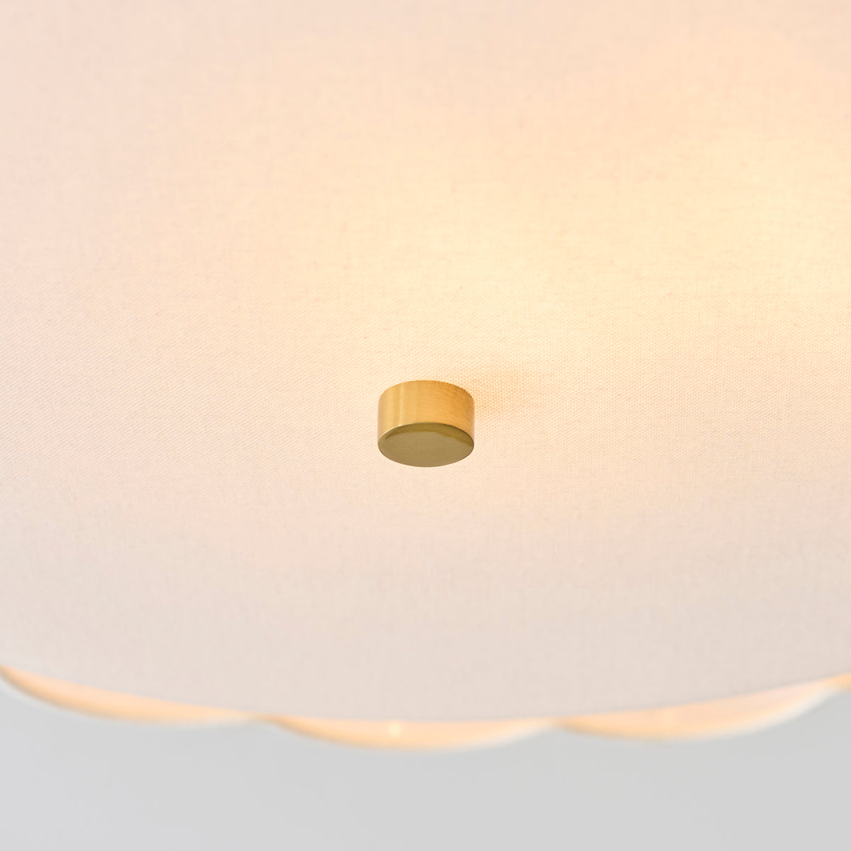 Serene 2 Light Aged Brass & White Cotton Flush Ceiling Light