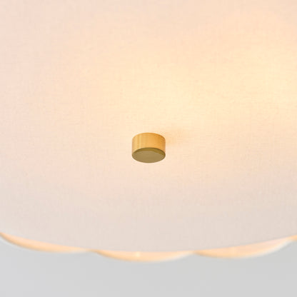 Serene 2 Light Aged Brass & White Cotton Flush Ceiling Light