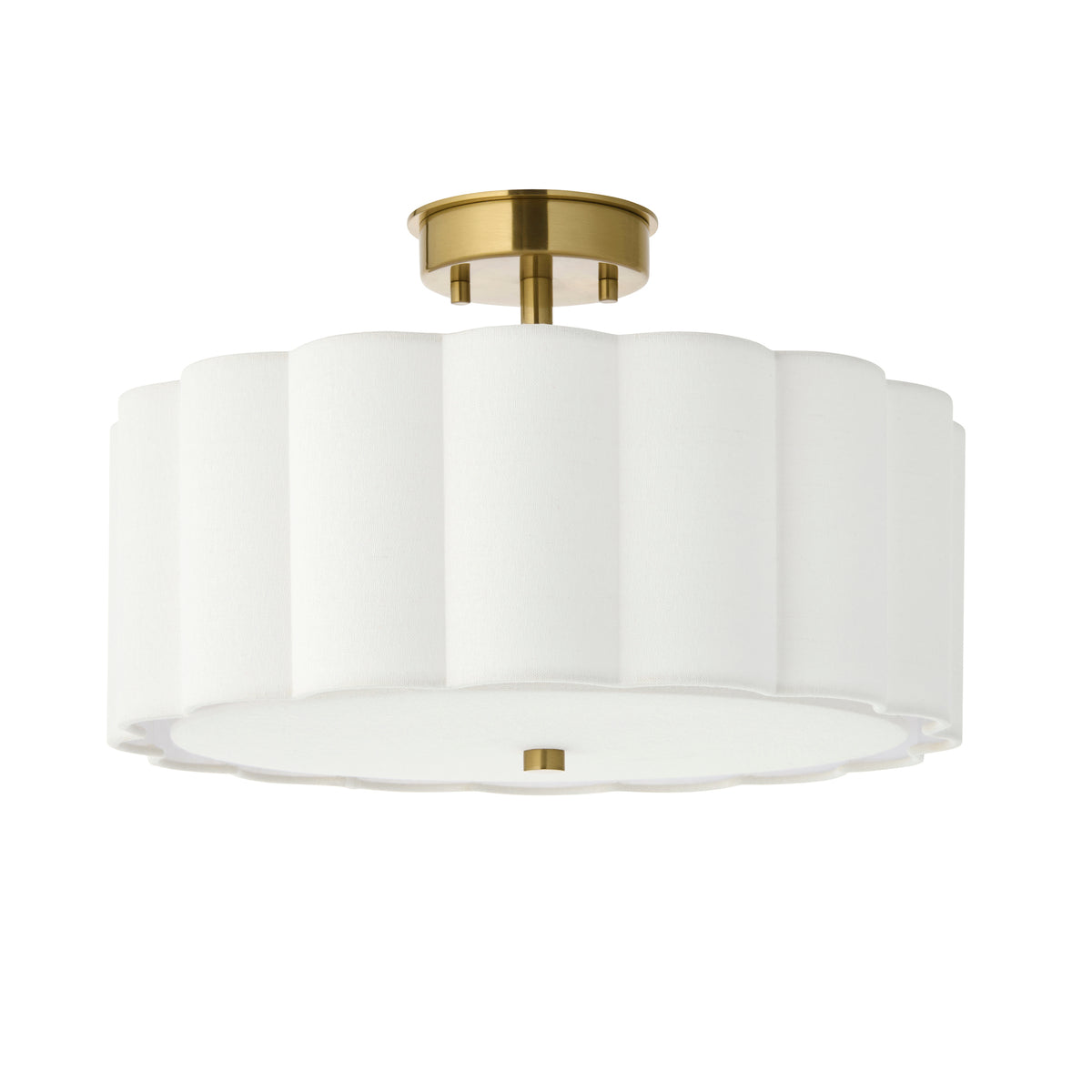 Serene 2 Light Aged Brass & White Cotton Flush Ceiling Light
