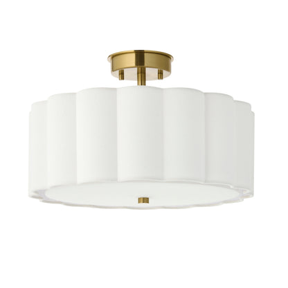 Serene 2 Light Aged Brass & White Cotton Flush Ceiling Light