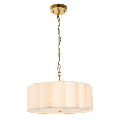 Serene 3 Light Aged Brass & White Cotton Pendant Ceiling Light