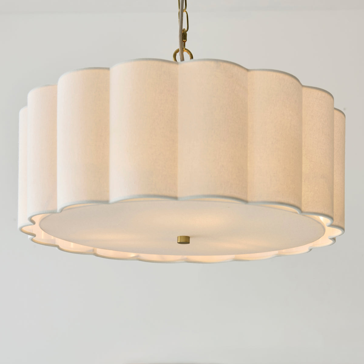 Serene 3 Light Aged Brass & White Cotton Pendant Ceiling Light