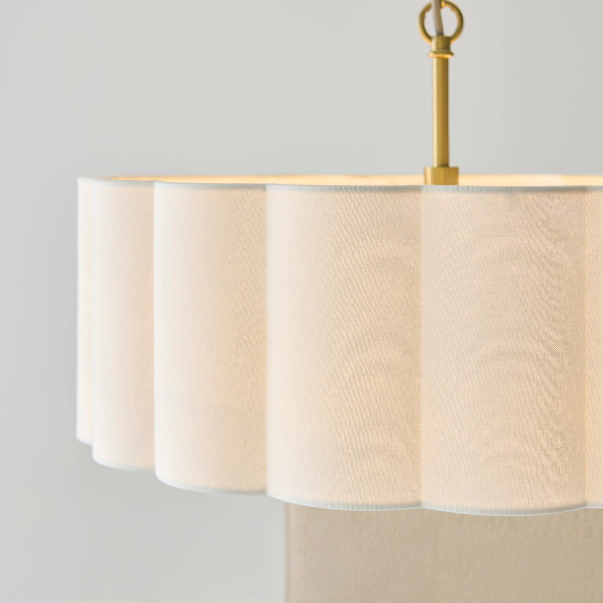 Serene 3 Light Aged Brass & White Cotton Pendant Ceiling Light