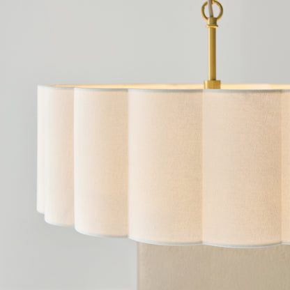 Serene 3 Light Aged Brass & White Cotton Pendant Ceiling Light